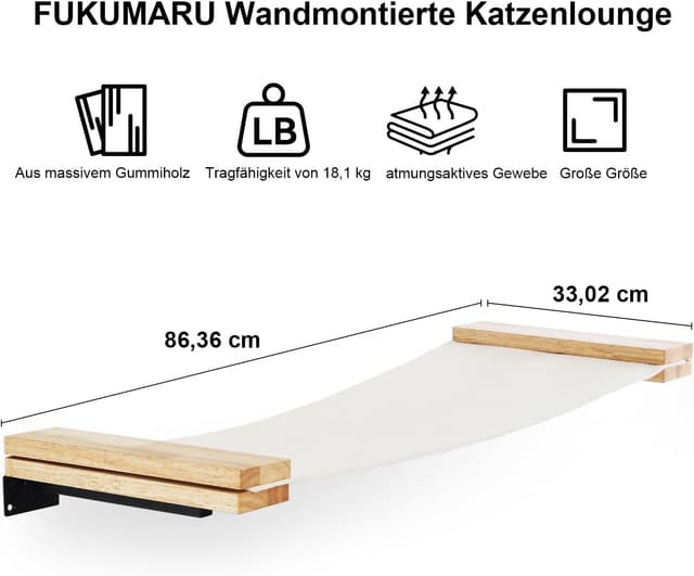 Detalle 2 de FUKUMARU KatzenhĂ€ngematte Wand 91 x 33 cm đ±