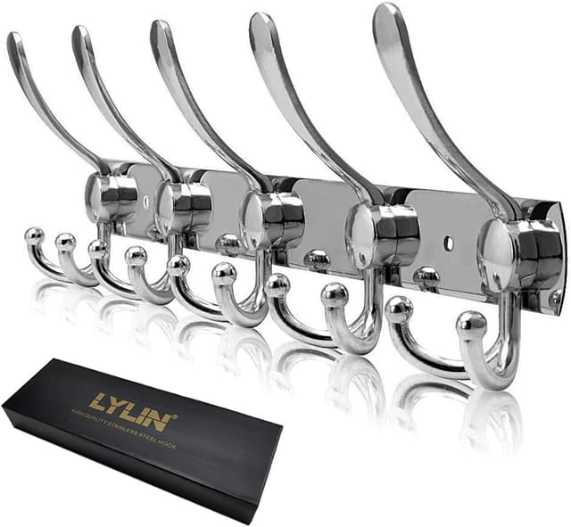 Detalle de LYLIN portemanteau mural à 5 crochets en acier inoxydable (45 x 13 cm) pour salle de bain et entrée