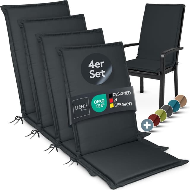 Detalle de LILENO HOME Gartenstuhl Auflagen 4er-Set Hochlehner in Anthrazit (für MIA)