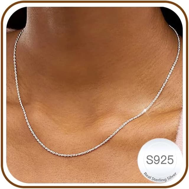 Detalle de DORANA 1.5mm Twisted Rope Silver Chain Necklace (S925 Sterling Silver) — Adjustable Length