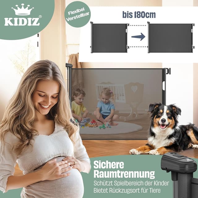 Detalle de KIDIZ Treppenschutzgitter Türschutzgitter ausziehbar (0–180 cm) – kindersicheres Absperrgitter für Treppen & Türen mit Bodenankern
