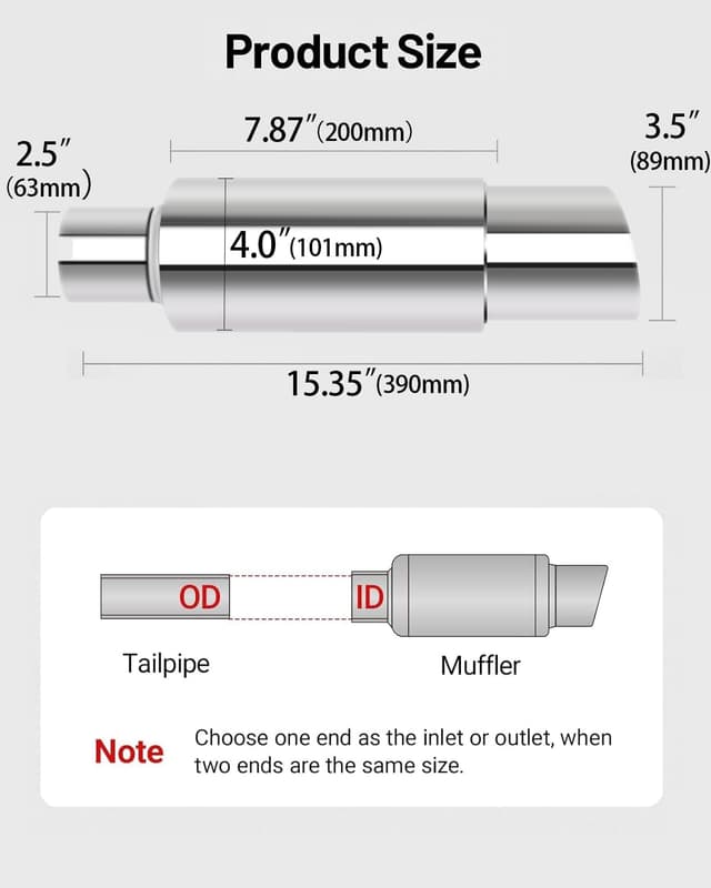 Detalle 2 de Bielpord Universal Car Exhaust Muffler Tips, 15" Length, 2" Inlet / 3.5" Outlet, Polished Stainless Steel