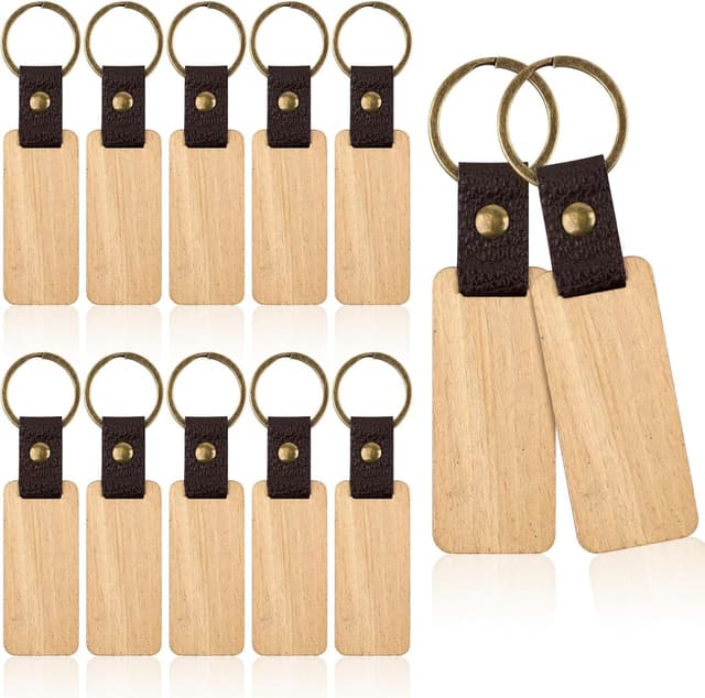 Detalle de Svalor 12 Pack Wooden Keyring Blanks for Laser Engraving (Rectangle Beech Wood)
