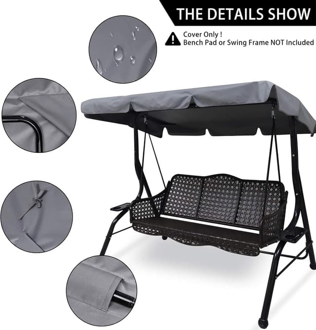 Detalle de HJSSAA Ersatzdach für Hollywoodschaukel (2 Sitzer) 164 x 114 x 15 cm – wetterfest, wasserdicht & UV-geschützt, grau
