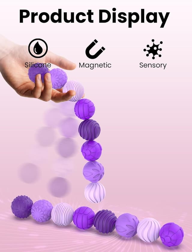 Detalle 2 de UZAHSK lot de 8 balles magnétiques sensorielles en silicone anti-stress (violet) pour adultes et enfants