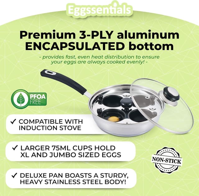 Detalle 1 de Eggssentials Egg Poacher (Stainless Steel Poached Egg Maker) with Spatula