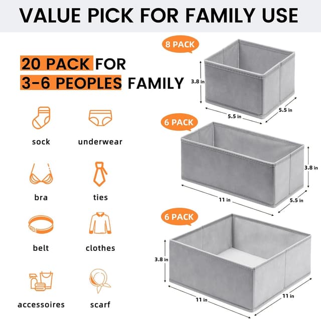 Thumbnail 1 de Criusia Family Drawer Organizer 20‑Pack