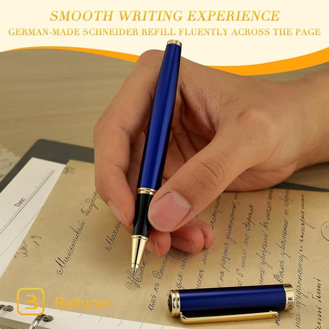 Thumbnail 6 de BEILUNER Luxury Rollerball Pen (24K Gold Trim) Blue & Gold Gift Set