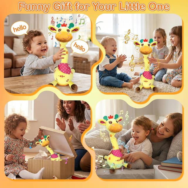 Detalle 2 de Hunfur Talking Dancing Giraffe Baby Toy (3–18 Months) — Singing, Recording & Glowing Light