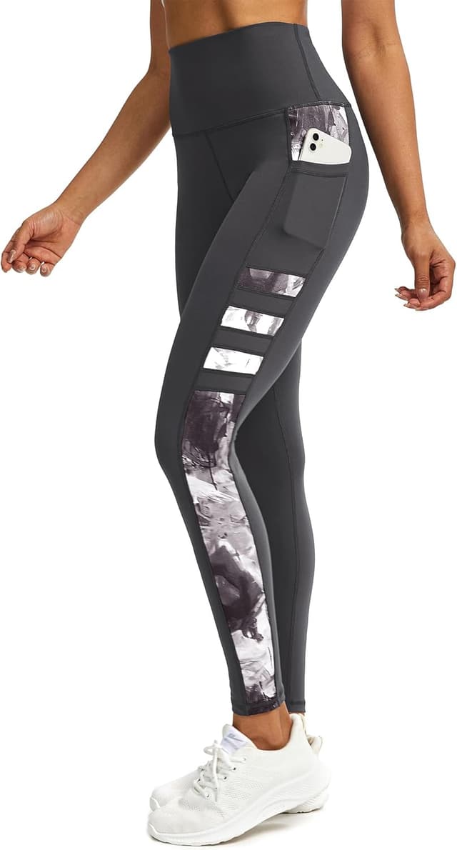 Detalle de Tuspryt Sport-Leggings Damen mit Taschen – blickdichte High-Waist Trainingshose für Yoga, Fitness & Lauf