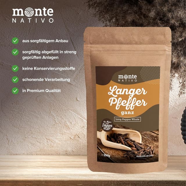 Detalle de Long Pepper Pfefferkörner lang „Monte Nativo“ (250 g) – zum Kochen & Würzen