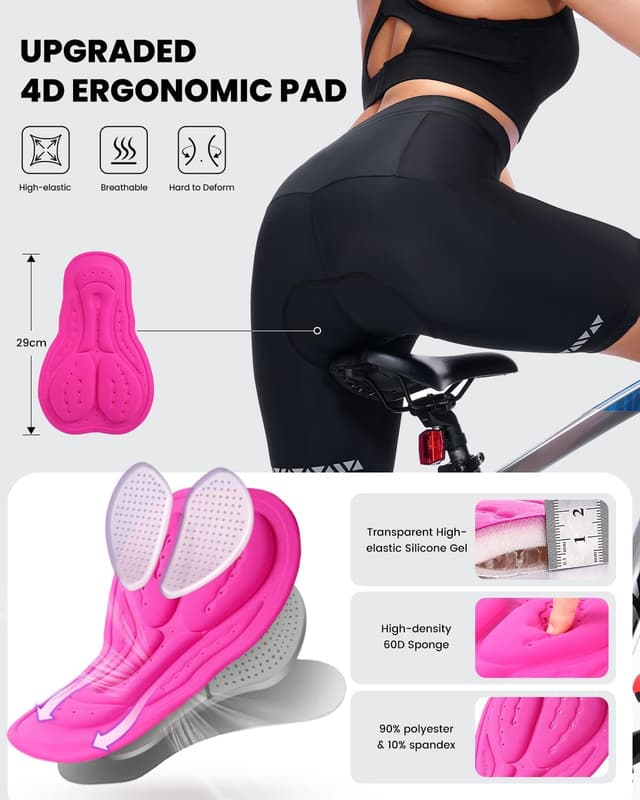 Detalle de Sportneer Women’s Padded Cycling Shorts with 4D Seat Pad & Anti-Slip Silicone Bands