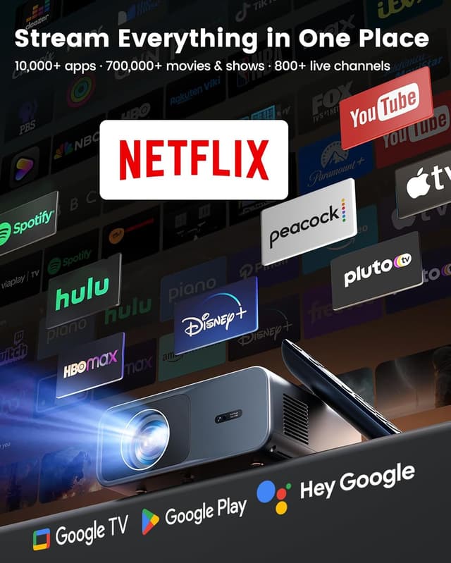 Detalle 2 de 4K Beamer mit Google TV & Netflix/Disney+, Dolby Audio, 1000 ANSI Smart Beamer 4K Autofokus Trapezkorrektur, HDR10, Sprachsteuerung, WiFi Bluetooth Full HD 1080P Heimkino/Outdoor Projektor HDMI ARC
4K Beamer mit Google TV & Netflix/Disney+, Dolby Au…