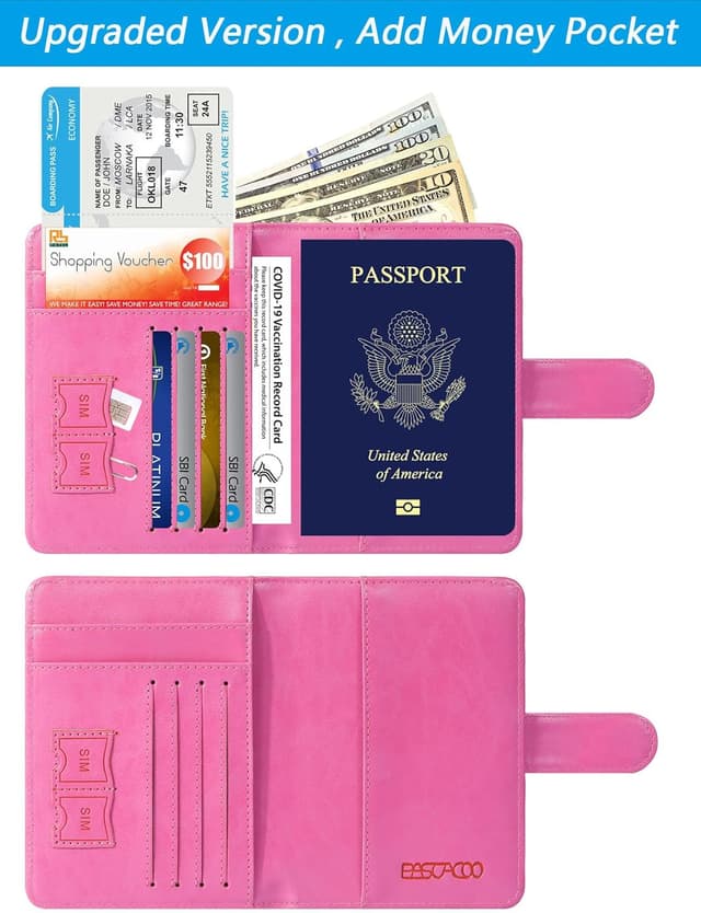 Detalle 2 de Passport Holder Cover Wallet RFID Blocking Leather Card Case Travel Accessories for Women Men (Pink)
