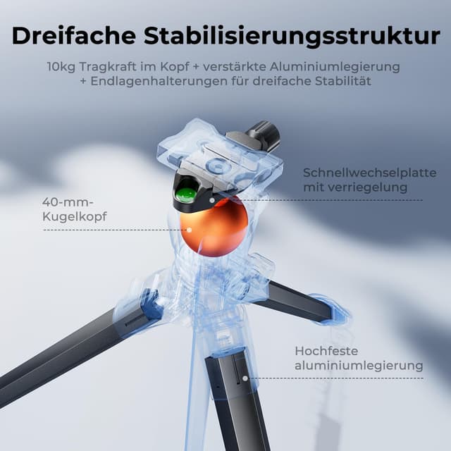 Detalle 2 de K&F CONCEPT A305A1+BH-40 Stativ 187 cm