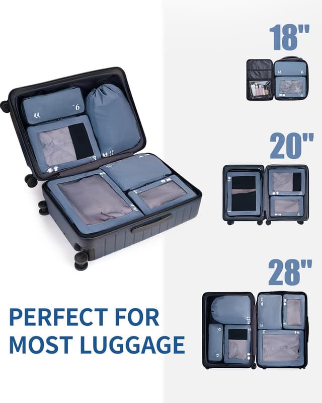 Thumbnail 6 de ECOHUB 7-piece Packing Cubes set in recycled PET (Blue) for suitcase and travel organisers