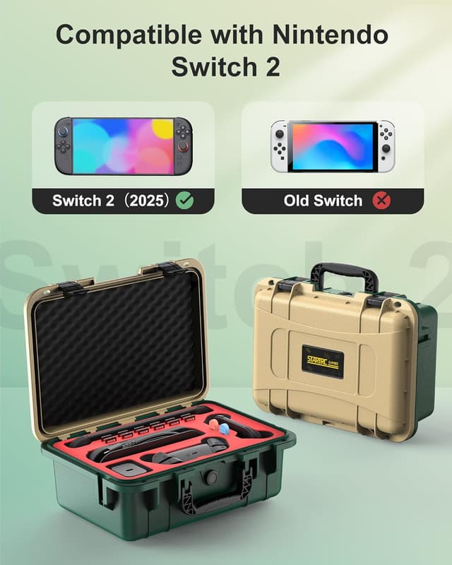 Detalle de STARTRC GAMES Hard Carrying Case for Nintendo Switch 2 (2025) – Waterproof travel case for console, Pro Controller & accessories