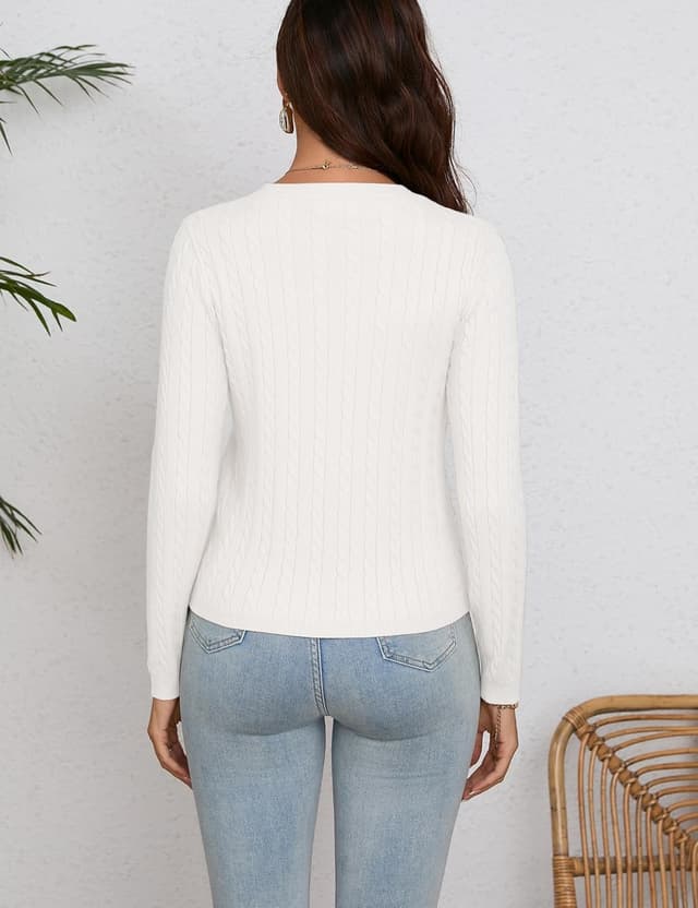 Detalle de Dosieyeo Damen Strickjacke Elegant mit Zopfmuster – kurzarmarmiger Cardigan mit Knopfleiste (Rundhals)