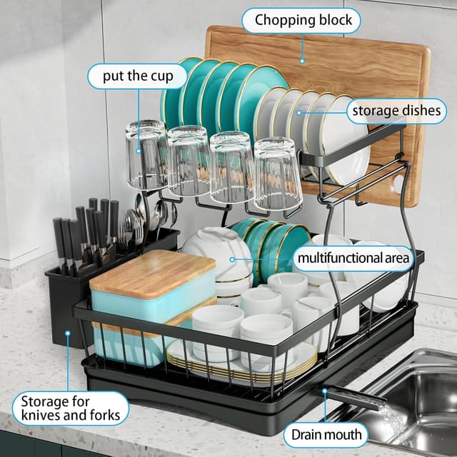Thumbnail 4 de 7 code Large Dish Drying Rack — 2-Tier Dish Drainer 🍽