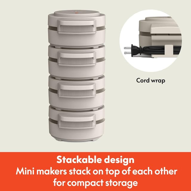 Detalle de bella Snack-n-Store Mini Waffle Maker (EverGood™ Ceramic Nonstick, 350W) — Oatmilk