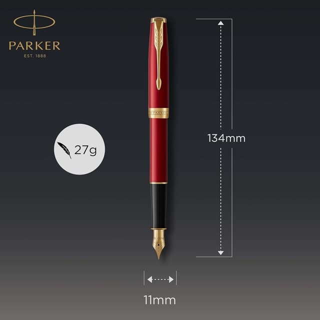 Detalle de Parker Sonnet penna stilografica rossa con dettagli oro e pennino medio, confezione regalo