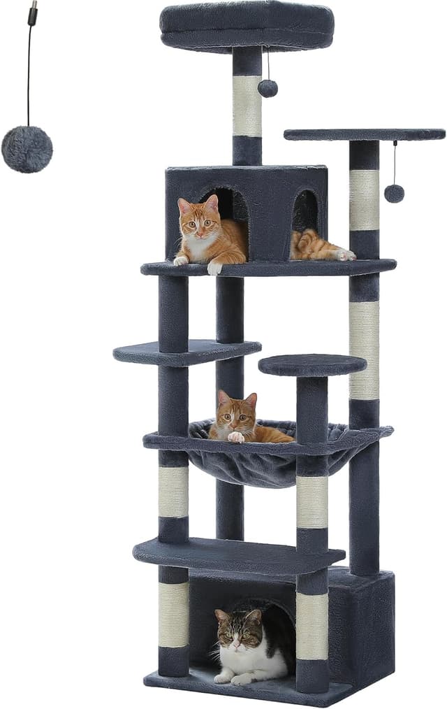 Thumbnail 6 de PAWZ Road Kratzbaum für große Katzen (184 cm) mit Hängematte und Sisal – stabiler Katzenturm in Grau