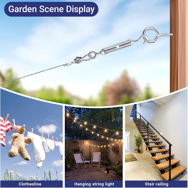 Detalle de Xyxu Garden Wire for Climbing Plants Trellis Kit (50m, 2mm PVC-coated stainless steel) with M5 turnbuckles