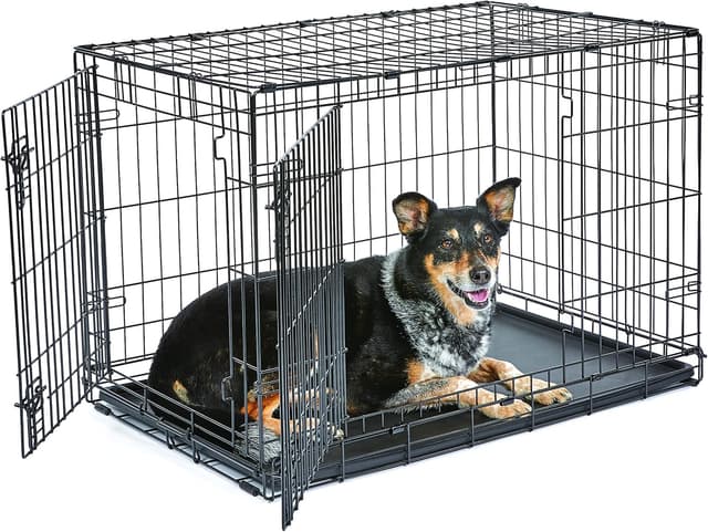 Detalle de New World Double Door Folding Metal Dog Crate (91 cm) with Leak-Proof Pan