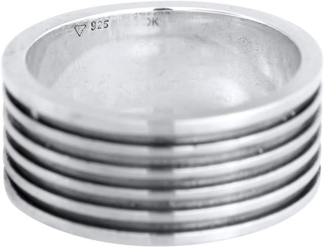 Detalle de Kuzzoi Herrenring oxidiert aus massivem 925 Sterling Silber (10 mm) – Bandring mit Rillenstruktur, Ringgröße 60–66