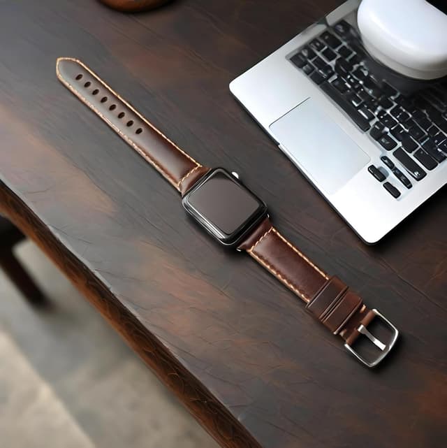 Detalle de HUAFIY Genuine Italian Leather Apple Watch band (42mm/44mm/45mm/46mm/49mm/38mm/40mm/41mm compatible)