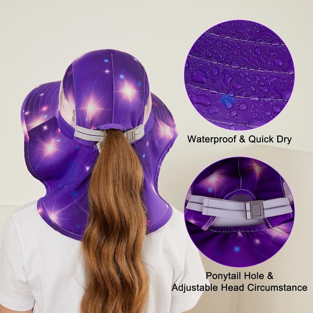 Detalle 2 de MHJY Kids Girls Sun Hat with UV Protection, Adjustable Fit & Wide Brim Neck Flap (2–9 years)
