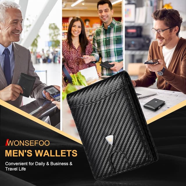 Thumbnail 6 de WONSEFOO Wallets Mens Slim RFID Carbon Fiber 12 slots