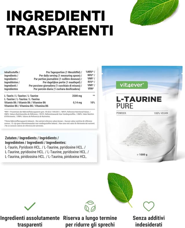 Detalle de Vit4ever Polvere di Taurina L-Taurina 99% vegana 1 kg