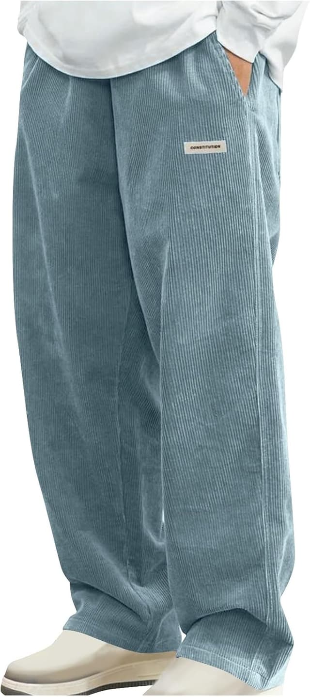 Detalle de Pantaloni baggy uomo in velluto a coste con vita elasticizzata e cordino