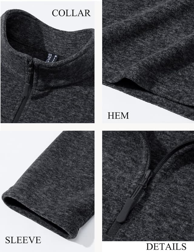 Detalle de KEFITEVD men’s fleece quarter-zip pullover with stand collar