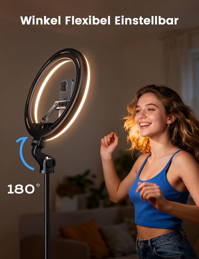 Detalle de Acrhkoor 10,2" dimmbares Ringlicht mit 75-Zoll-Aluminiumstativ für Make-up, TikTok & Live-Streams