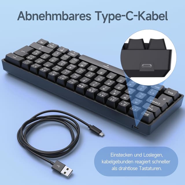 Thumbnail 5 de TMKB T61SE Gaming Mechanische Tastatur (61 Tasten) mit deutschem QWERTZ und roten Schaltern