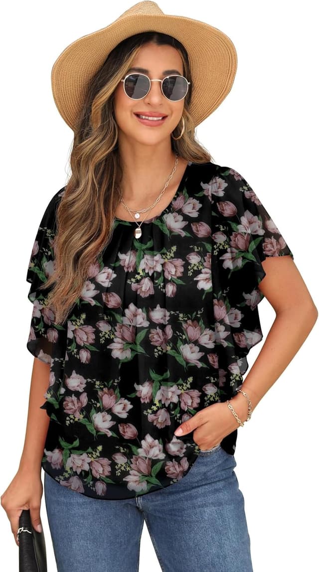 Detalle 1 de QIXING Chiffon Bluse kurzarm für Damen