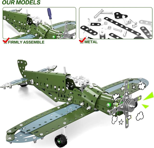 Detalle de Lucky Doug Metal DIY Model Airplane Building Toy Set (258-Piece STEM Project)