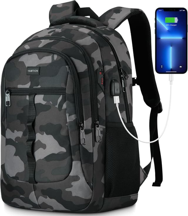 Detalle de YAMTION sac à dos scolaire 17,3" imperméable avec compartiment ordinateur et port USB