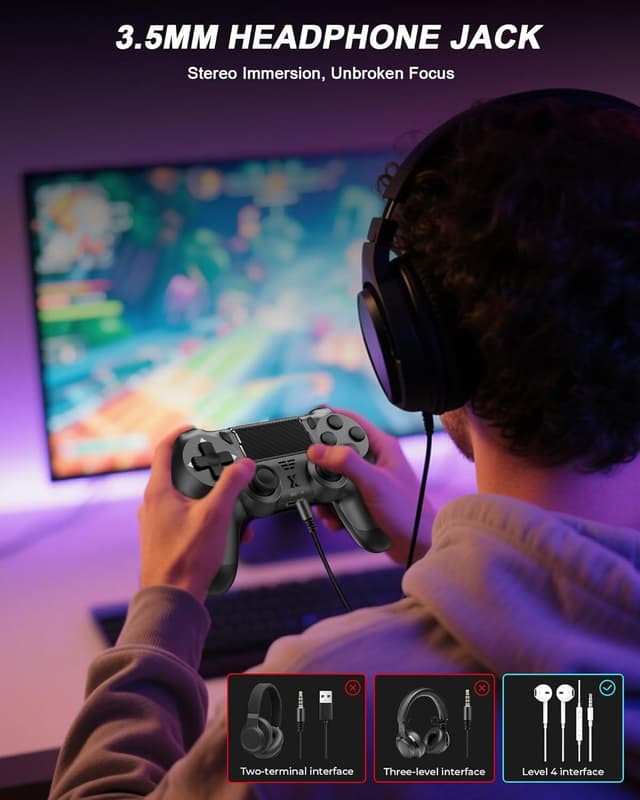 Detalle 1 de AR CELI Wireless Controller for PS-4 (Grey) with Bluetooth, Dual Vibration & 3.5mm Jack