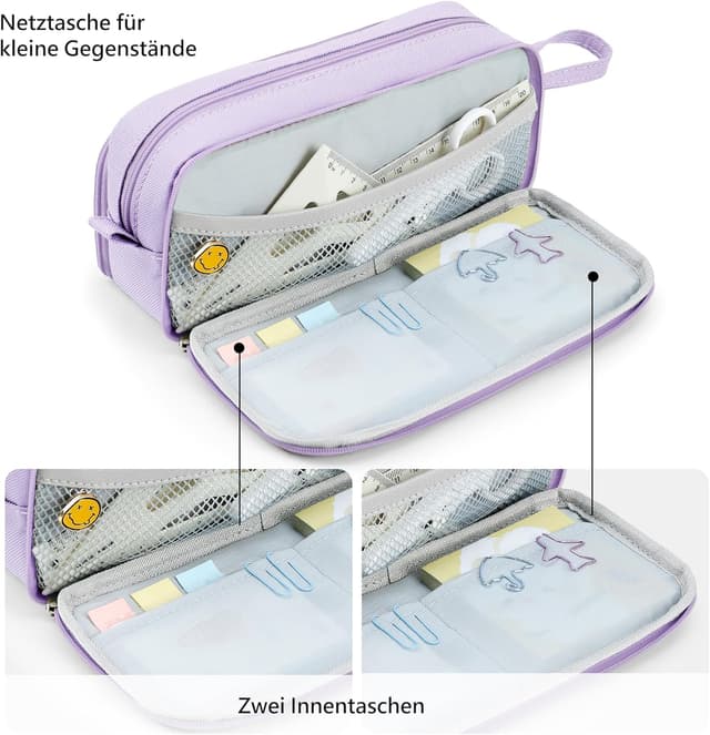 Detalle 2 de KALIDI Federmäppchen mit 3 Fächern, hohe Kapazität – Mäppchen für Schule & Büro