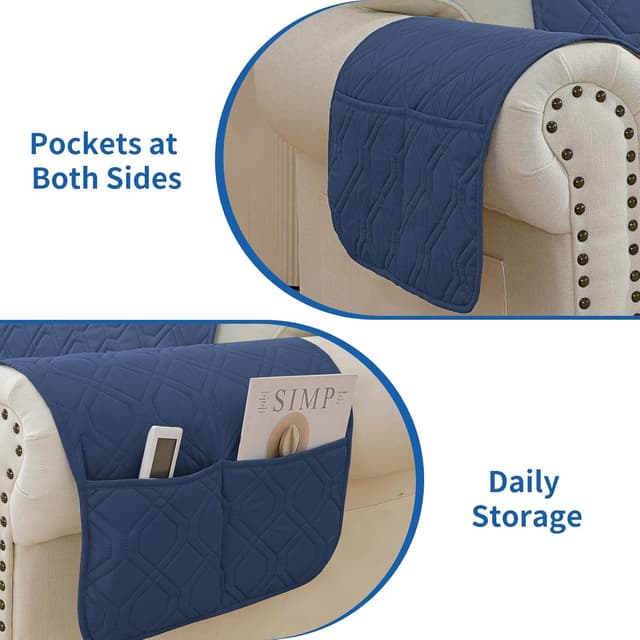 Thumbnail 6 de YSTELLAA Copripoltrona 1 posto con braccioli Blu Berlino, impermeabile e antiscivolo con tasche laterali