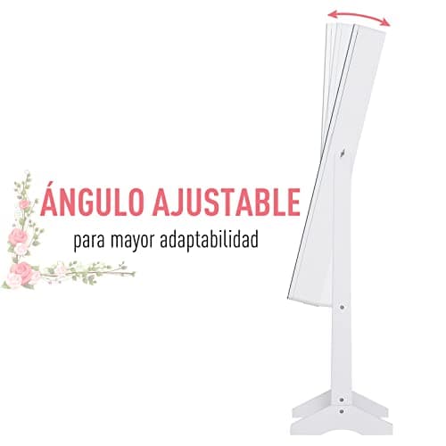 Detalle de HOMCOM joyero de pie con espejo y luces LED reclinable (30x36x146 cm) para anillos, pendientes y collares