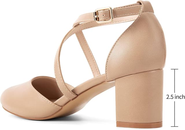 Detalle de Greatonu Women’s Low Block Heeled Dress Pumps with Cross Strap (2.5-Inch Heel)