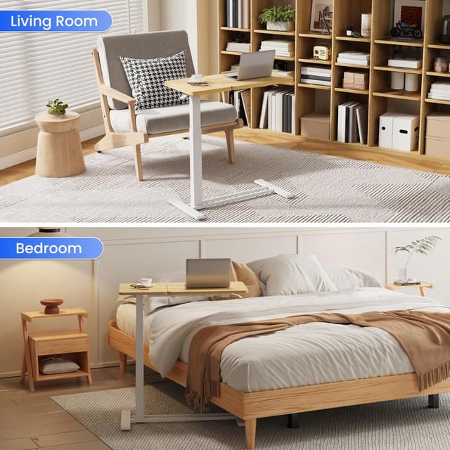 Detalle de FLEXISPOT Tavolino Laterale regolabile in altezza per laptop e letto, piano inclinabile (80×40 cm)