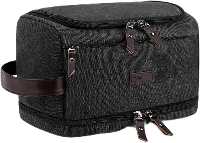 Detalle de ZOMFELT Borsa da Beauty Case Uomo doppio strato in tela idrorepellente, organizer appendibile Nero