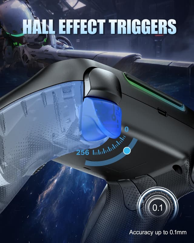 Detalle de GUOC LED Wireless Controller for PS5 with Hall Effect Joystick, Back Macro Buttons, Dual Vibration, and RGB Lighting