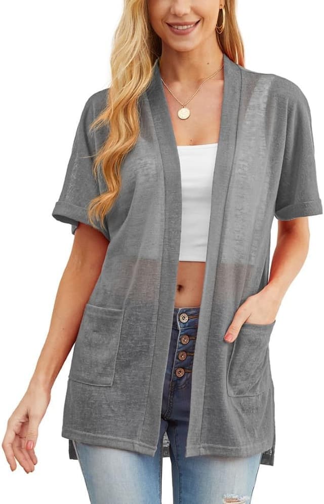 Thumbnail 6 de PrinStory Women’s Lightweight Cardigan Long Sleeve – Open Front V-Neck with Pockets (Polyester/Spandex)