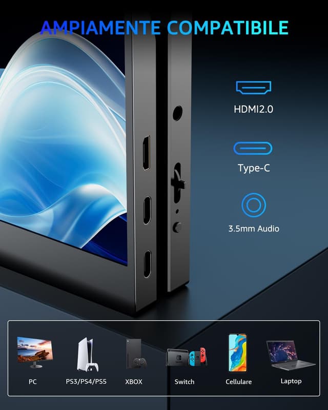 Detalle de Yodoit Monitor Portatile 144Hz da 15,6" FHD IPS con Smart Cover e USB Type-C